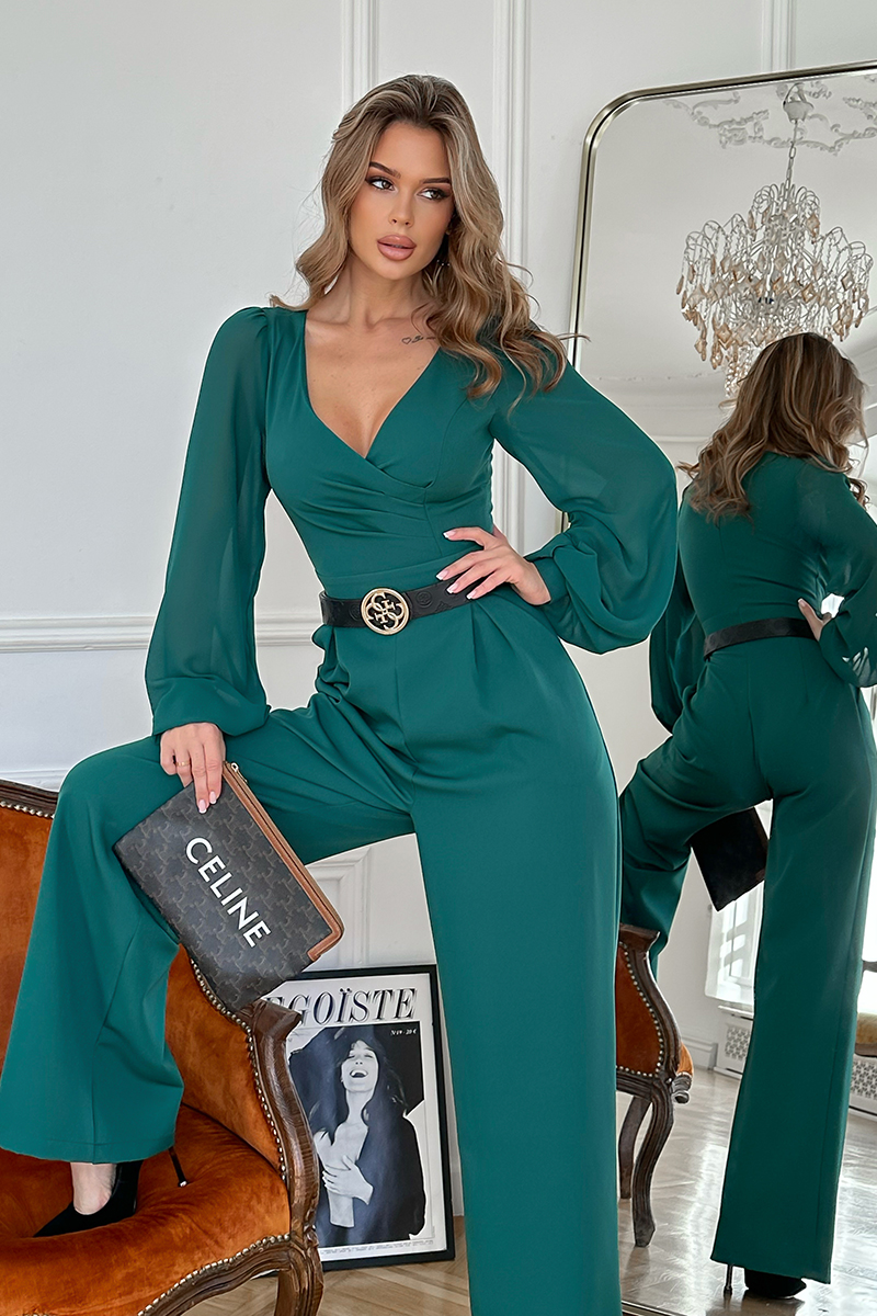 dlugi-kombinezon-z-szerokimi-dogawkami-i-przekładanym dekoltem-w kolorze-butelkowej-zieleni-5